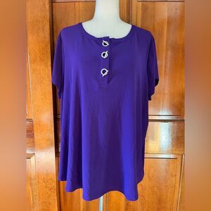 Purple Grommet Neckline Short Sleeve Top